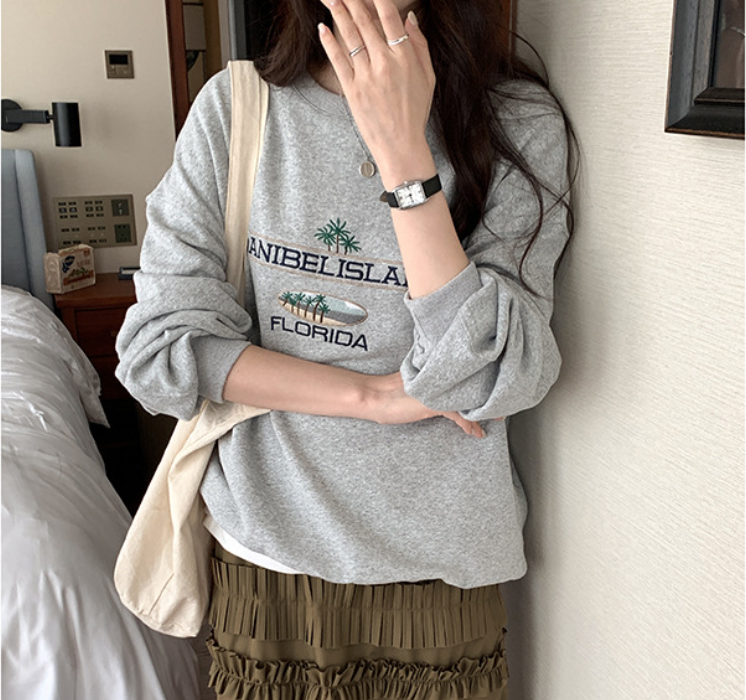 圓領字母衛衣女秋季韓版寬松顯瘦休閒長袖上衣23030103