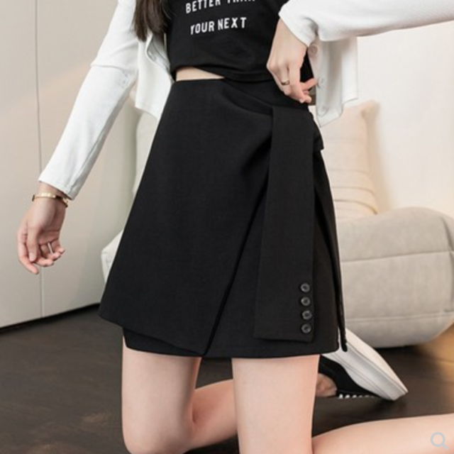 系帶西裝短裙女春秋新款不規則a字半身裙設計感高腰包臀裙子23031207