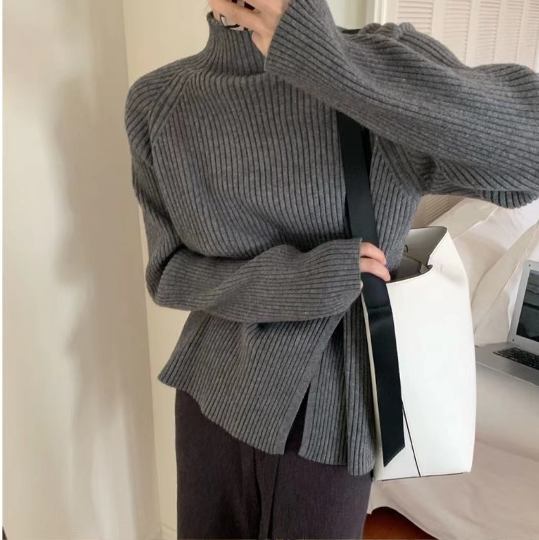 桐鄉濮院寬松韓版半高領毛衣設計感紐扣打底衫針織衫秋冬女裝穿搭23031601
