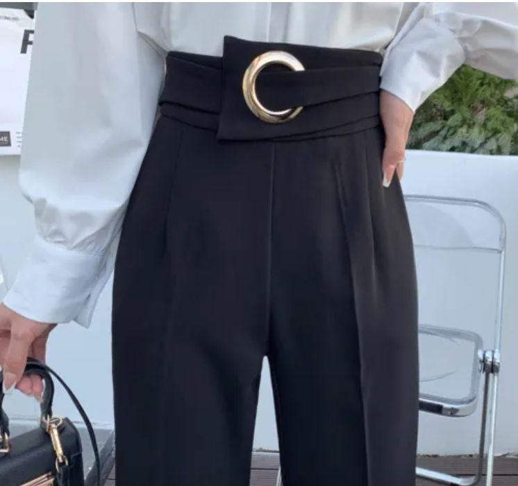休閒九分西裝褲女夏裝高腰直筒哈倫褲職業煙管褲錐形褲23032007