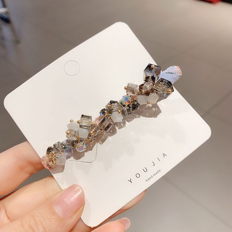 家韓國仙女水晶發卡頭飾碎花鑲鑽邊夾劉海夾碎發夾鴨嘴夾頭飾23040607
