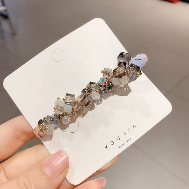 家韓國仙女水晶發卡頭飾碎花鑲鑽邊夾劉海夾碎發夾鴨嘴夾頭飾23040607