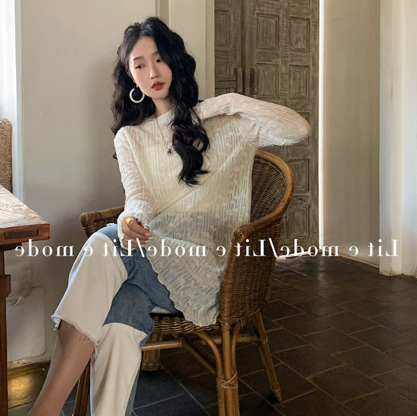 法式復古提花長袖t恤女春夏季防曬外搭中長款薄款小罩衫鏤空上衣23051401