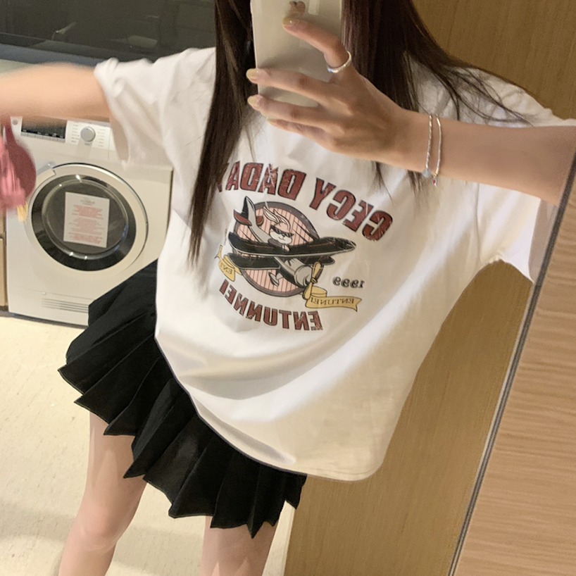 拽姐日常真的很拽瘋狂兔子印花寬松短袖T恤23052413