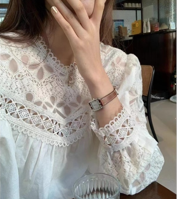衬衫雪纺女装新款夏季春秋小衫上衣蕾丝衬衣长袖设计感小众23053003