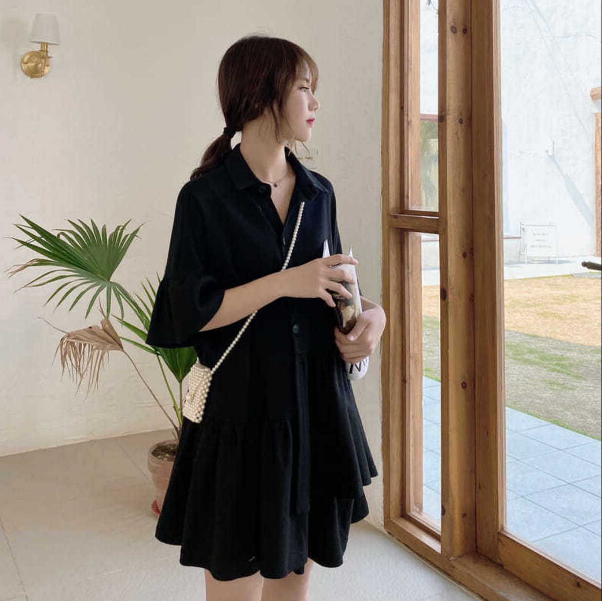 大碼不規則連衣裙女夏季韓版寬松中長款荷葉邊下擺裙子23060607