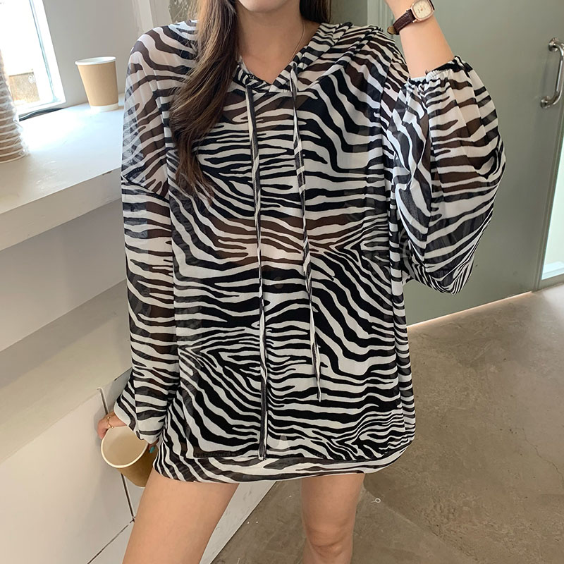 迷彩斑馬連帽夏季薄款防曬罩衫寬松bf慵懶原宿風百搭上衣女ins潮23063002