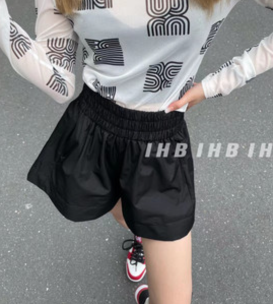 2023夏彩色高腰蓬蓬短裤三分裤裤子女宽松休闲裤时尚百搭潮流韩版23071702