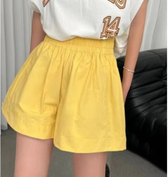 2023夏彩色高腰蓬蓬短裤三分裤裤子女宽松休闲裤时尚百搭潮流韩版23071702