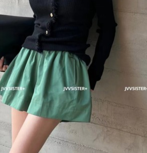 2023夏彩色高腰蓬蓬短裤三分裤裤子女宽松休闲裤时尚百搭潮流韩版23071702