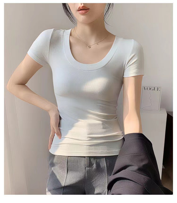 圓領正肩短袖t恤女螺紋棉修身顯瘦背心夏季23072003