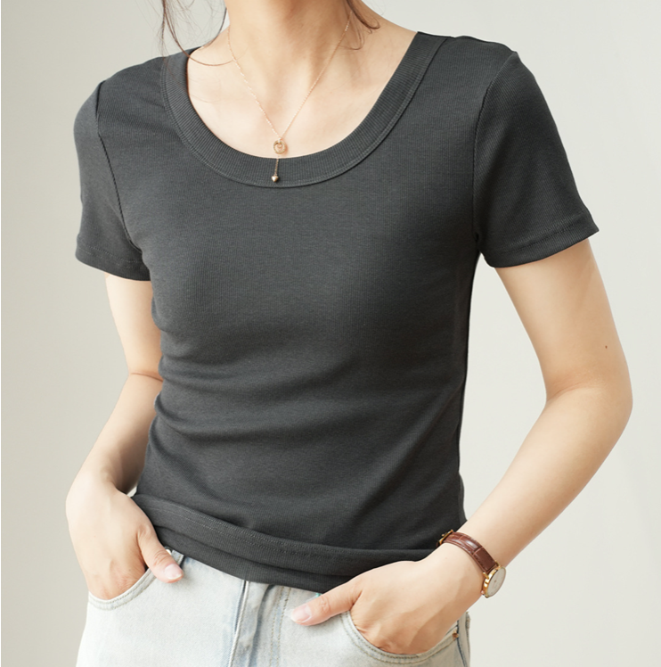 圓領正肩短袖t恤女螺紋棉修身顯瘦背心夏季23072003