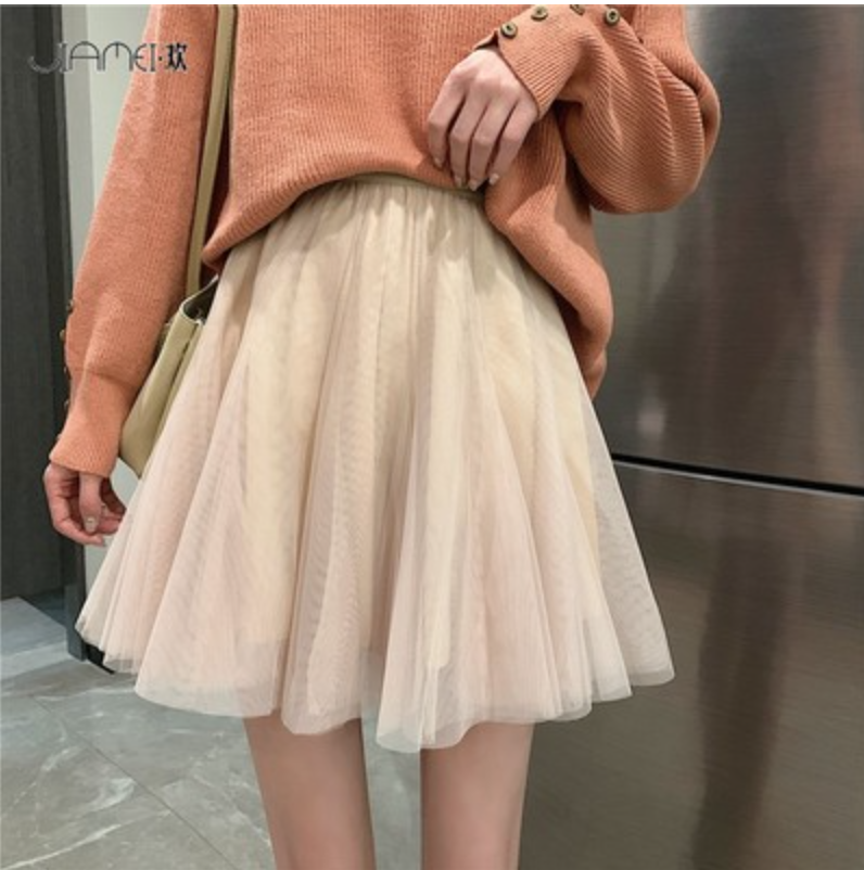 紗裙女半身秋冬裙子仙女超仙森系韓版百搭蓬蓬高腰短裙天配毛衣23073003