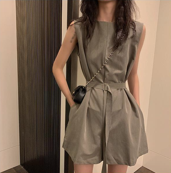 無袖連體褲女士夏季新款韓版高腰寬松休閒連衣褲闊腿短褲子女23080503