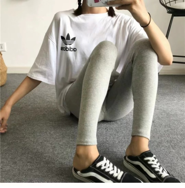 韓版東大門秋上新ins爆款細螺紋小狗刺繡修身彈力打底褲九分女褲23082104