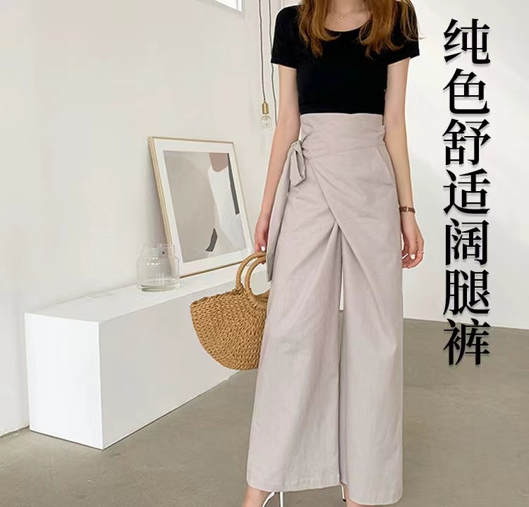 泰式綁帶休閒褲寬松闊腿褲修身輕熟風褲子23091503