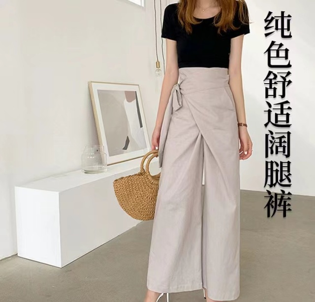 泰式綁帶休閒褲寬松闊腿褲修身輕熟風褲子23091503