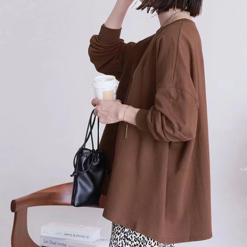 日系新品秋冬新款條紋衛衣女式寬松棉質大版打底上衣女23092705