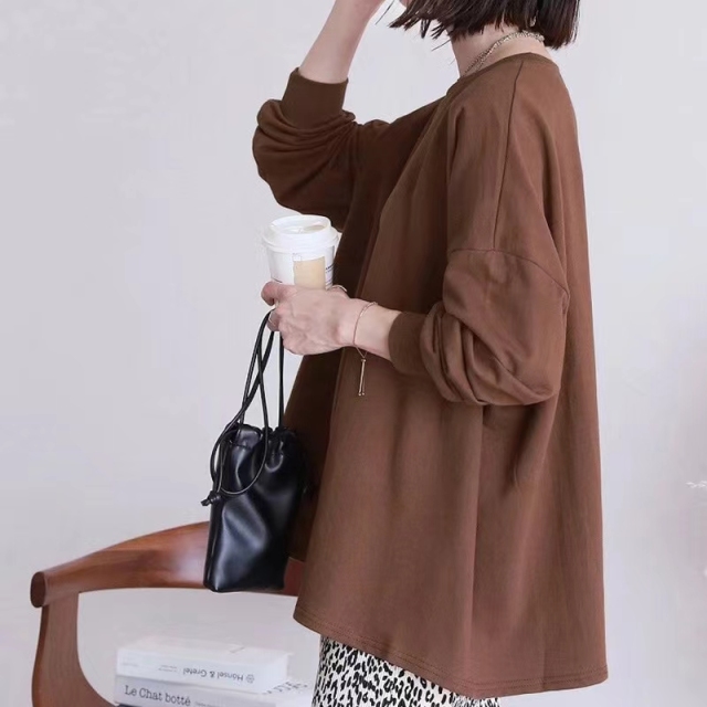 日系新品秋冬新款條紋衛衣女式寬松棉質大版打底上衣女23092705