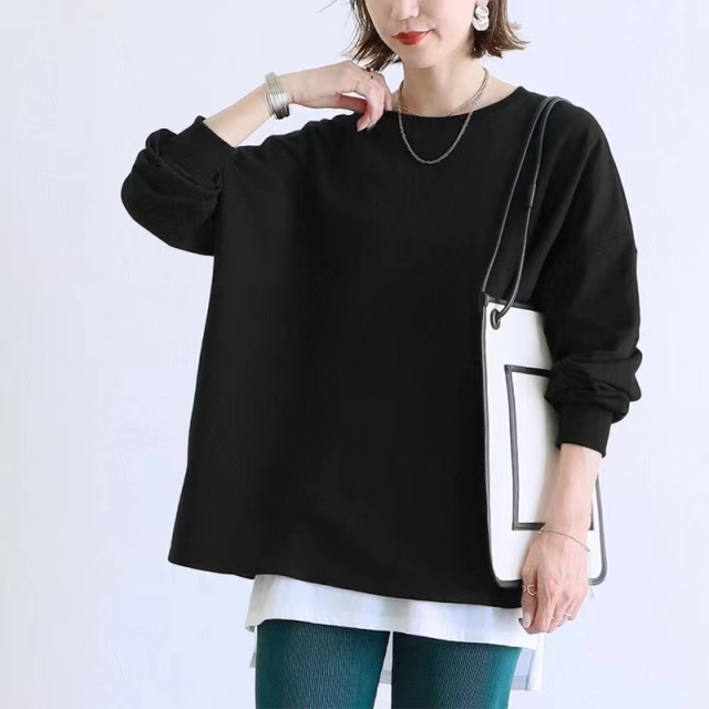 日系新品秋冬新款條紋衛衣女式寬松棉質大版打底上衣女23092705