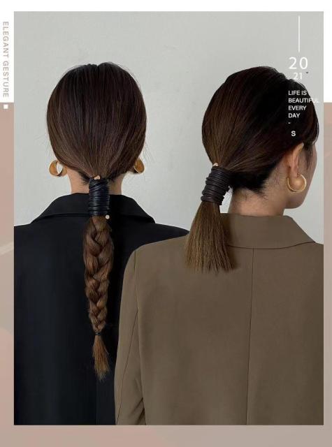 發繩女高級感皮革扎低馬尾束發帶發飾頭繩發帶綁發頭飾氣質發圈23093006