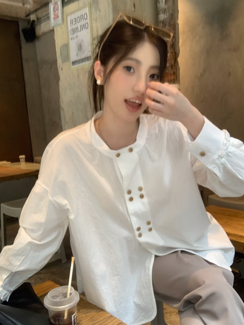 法式小眾設計感寬松百搭襯衫女早秋新款氣質顯瘦襯衣長袖上衣23101007