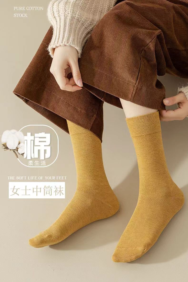 襪子女秋冬雙針純色襪子女韓版中筒襪ins潮百搭秋季可愛日系堆堆223101902