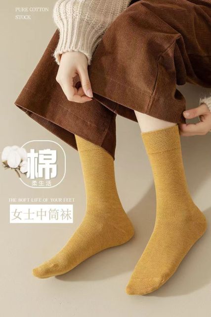襪子女秋冬雙針純色襪子女韓版中筒襪ins潮百搭秋季可愛日系堆堆223101902