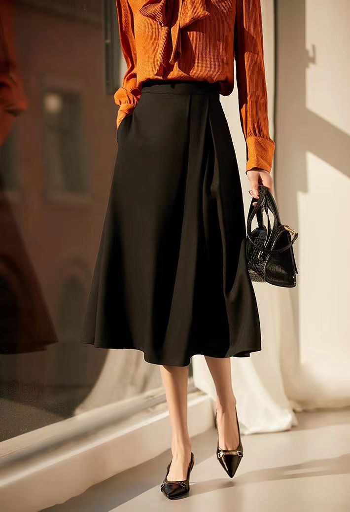 優雅感精紡羊毛立裁顯瘦高腰半身裙23102603
