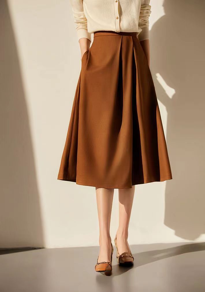 優雅感精紡羊毛立裁顯瘦高腰半身裙23102603