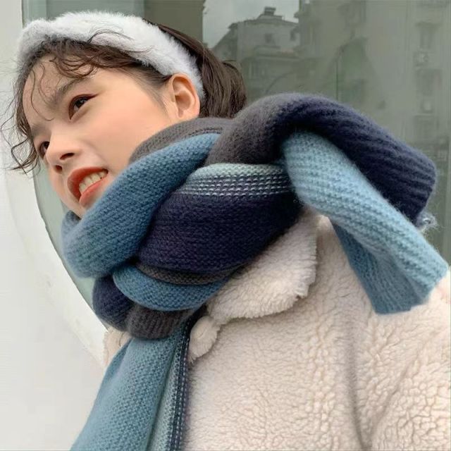 彩虹針織圍巾女秋冬加厚保暖披肩韓版學生可愛少女圍脖23111404