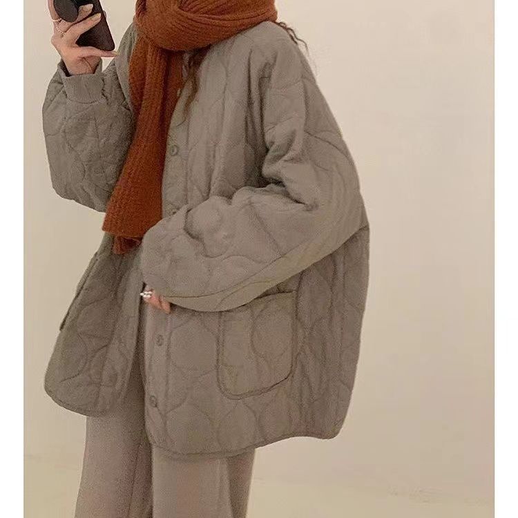 碎花棉服女小香風寬松時尚甜美氣質純色小花慵懶寬松棉衣外套23120406