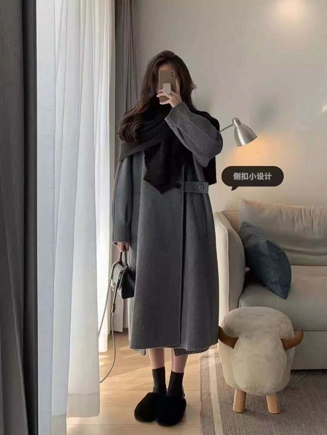 灰色毛呢外套女呢子大衣赫本風秋冬季新款韓系氣質加厚小個子23121503