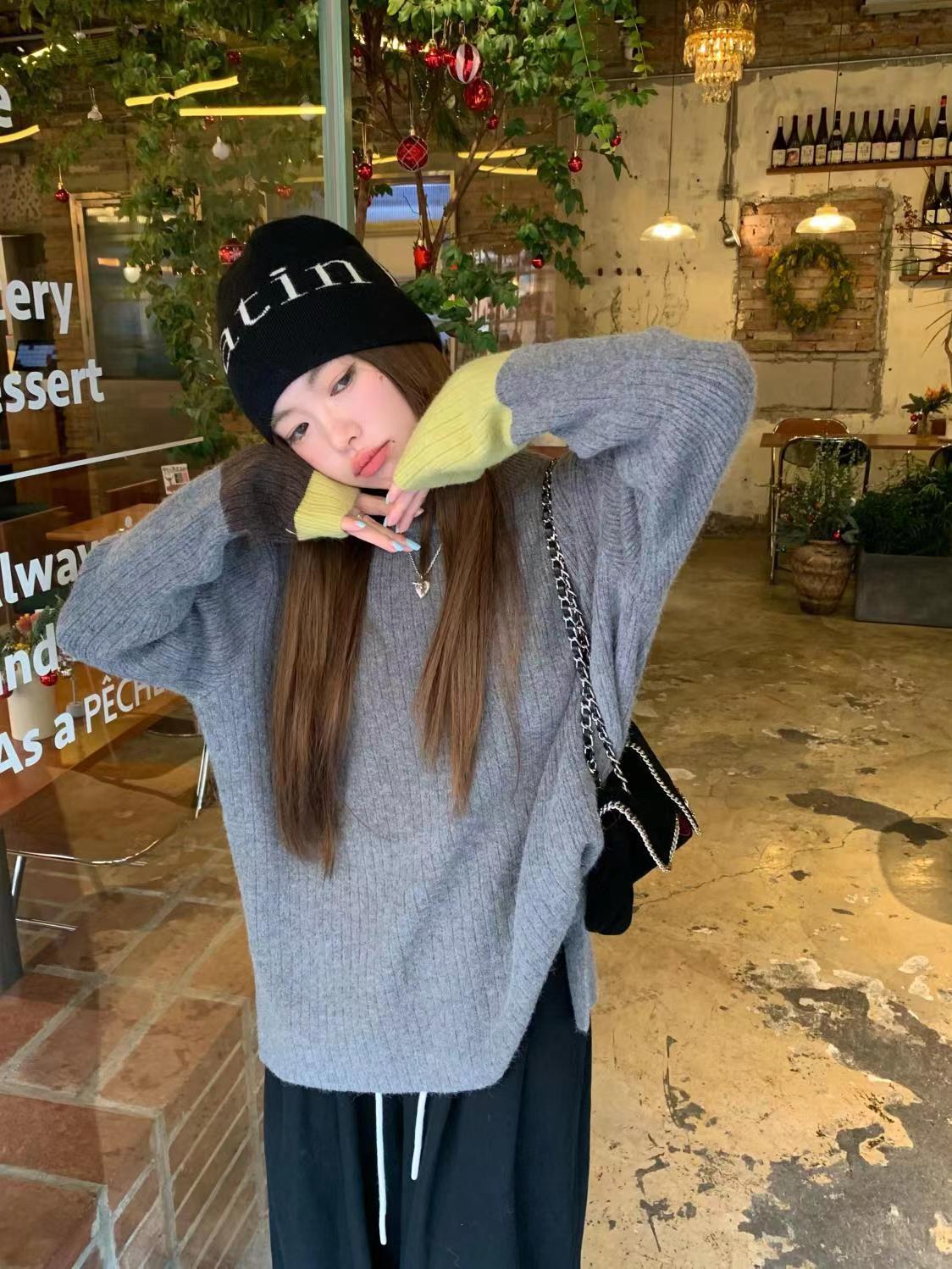 慵懶毛織打底針織毛衣女秋冬高級感慵懶歐貨中長款底上衣23122703
