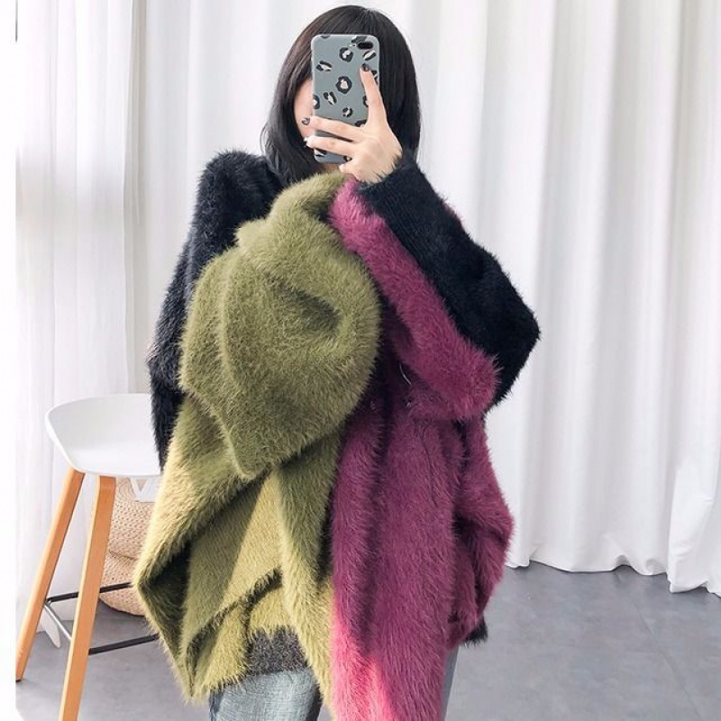 【現貨】加厚毛衣女秋冬新款慵懶風韓版寬松套頭仿水貂絨中長款打底衫21112704