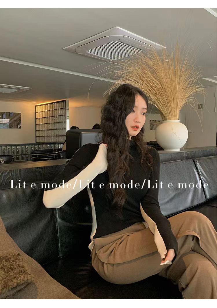 任小藝兩穿拼接打底衫女秋冬內搭保暖上衣新款設計感堆堆領針織衫24010103