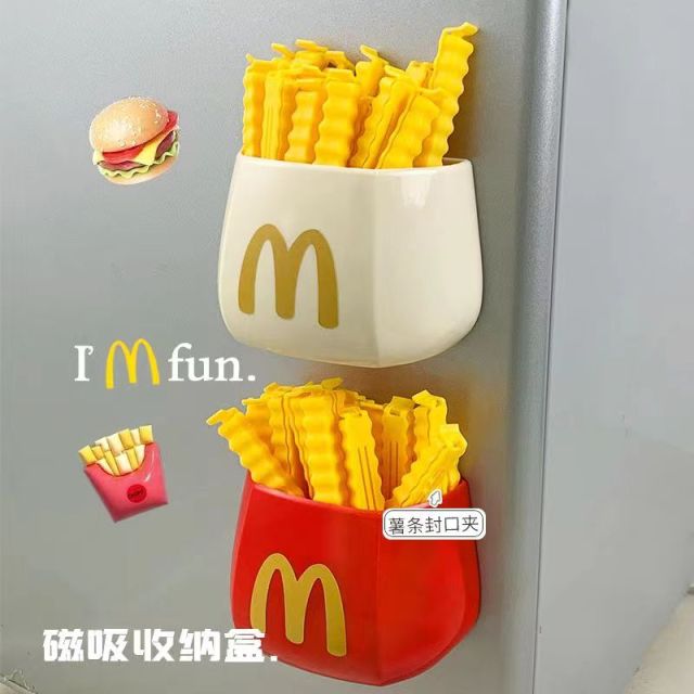 麥門筆筒磁吸收納盒口罩家用冰箱可愛薯條封口夾刀勺多功能置物架24010905