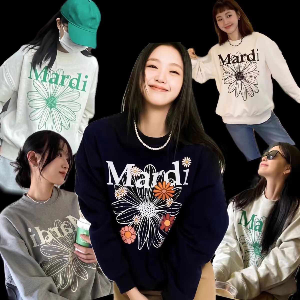 韓國潮牌mardi衛衣金高銀同款小雛菊寬松圓領上衣男女套頭長袖24011405