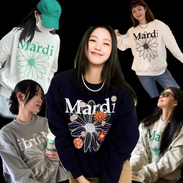 韓國潮牌mardi衛衣金高銀同款小雛菊寬松圓領上衣男女套頭長袖24011405