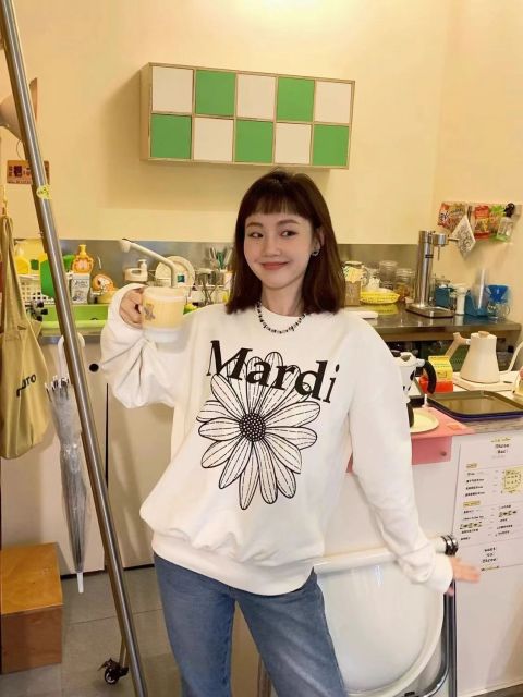 韓國潮牌mardi衛衣金高銀同款小雛菊寬松圓領上衣男女套頭長袖24011405