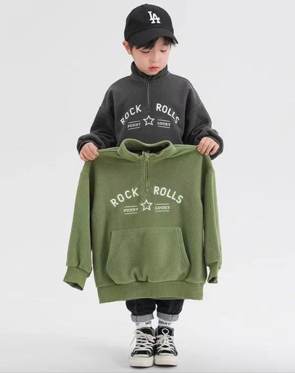 童裝男童衛衣秋冬兒童搖粒絨上衣中大童加絨加厚立領保暖衣潮款24012204