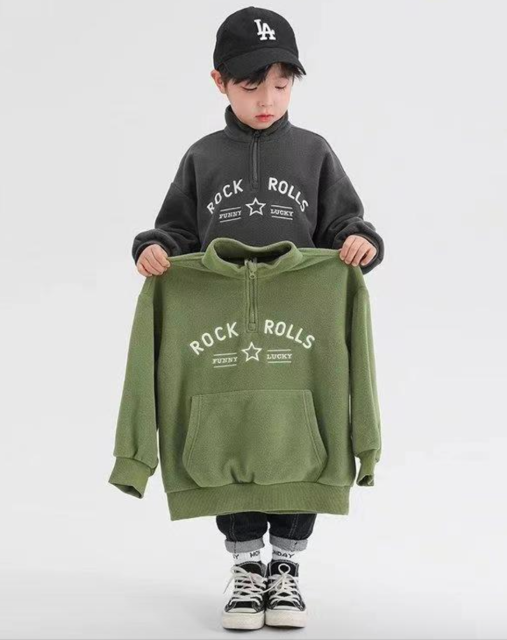 童裝男童衛衣秋冬兒童搖粒絨上衣中大童加絨加厚立領保暖衣潮款24012204