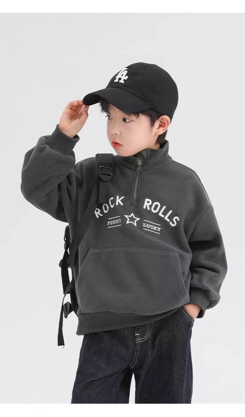 童裝男童衛衣秋冬兒童搖粒絨上衣中大童加絨加厚立領保暖衣潮款24012204