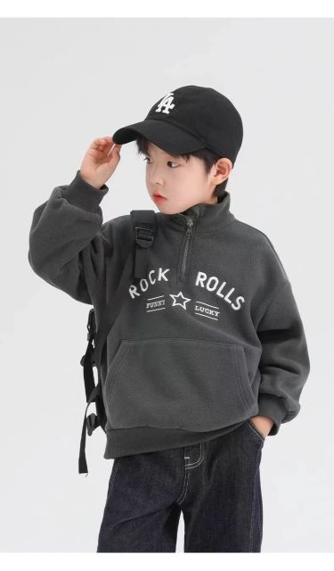 童裝男童衛衣秋冬兒童搖粒絨上衣中大童加絨加厚立領保暖衣潮款24012204