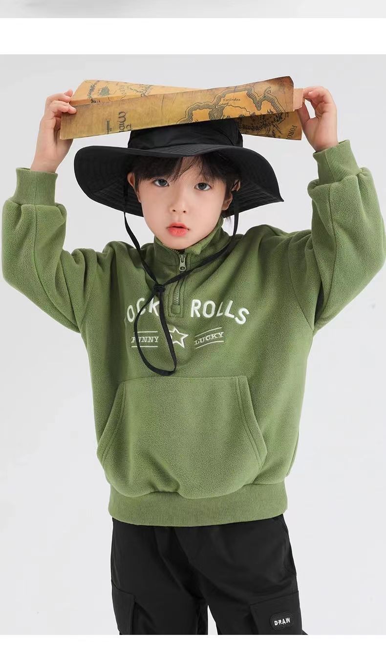 童裝男童衛衣秋冬兒童搖粒絨上衣中大童加絨加厚立領保暖衣潮款24012204