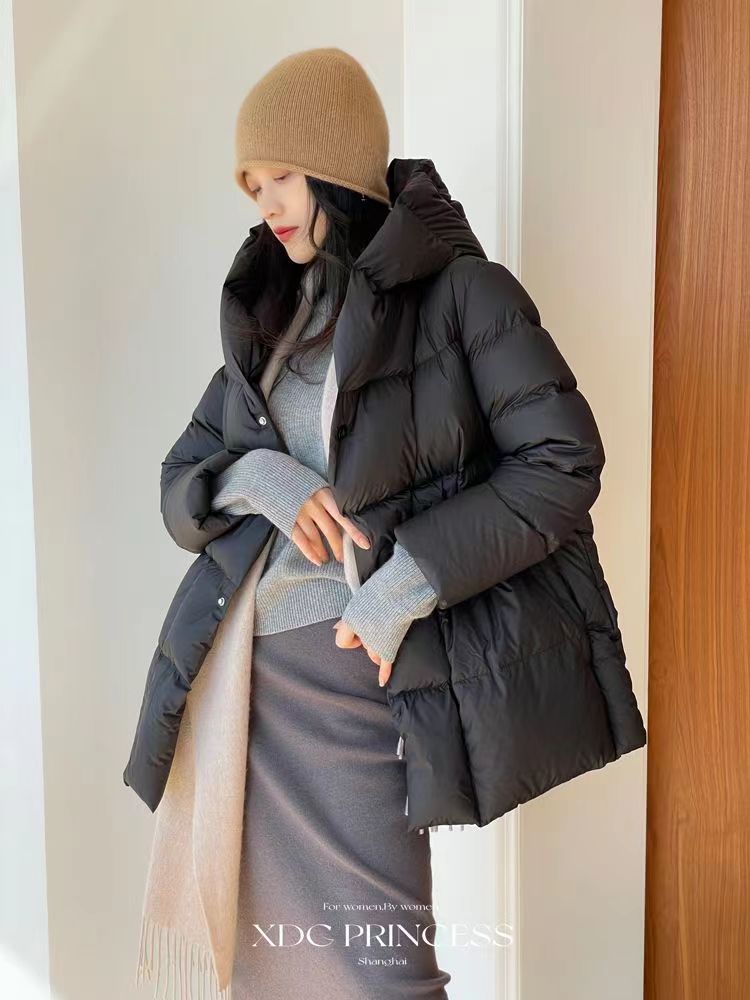 輕薄款連帽收腰顯瘦系帶白棉服冬季時尚新款棉服外套女24012602
