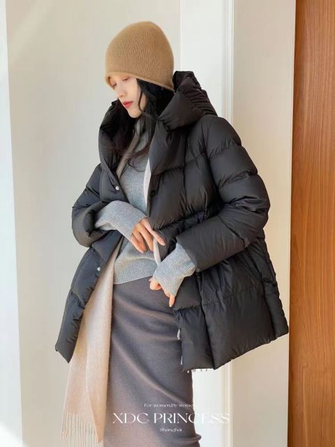 輕薄款連帽收腰顯瘦系帶白棉服冬季時尚新款棉服外套女24012602