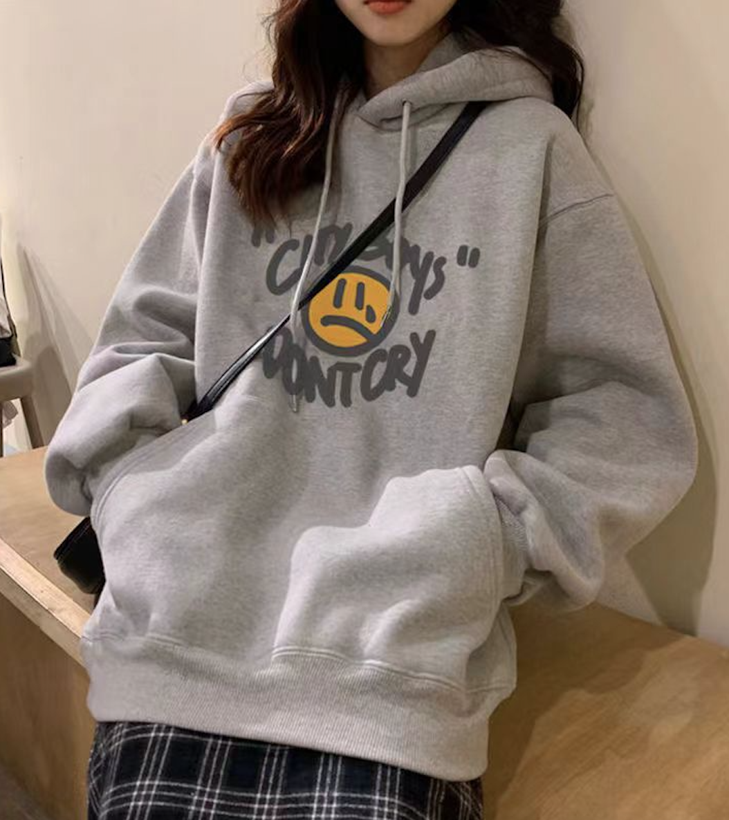純棉連帽衛衣女秋冬季加絨加厚外套韓版學生寬松百搭上衣24030105