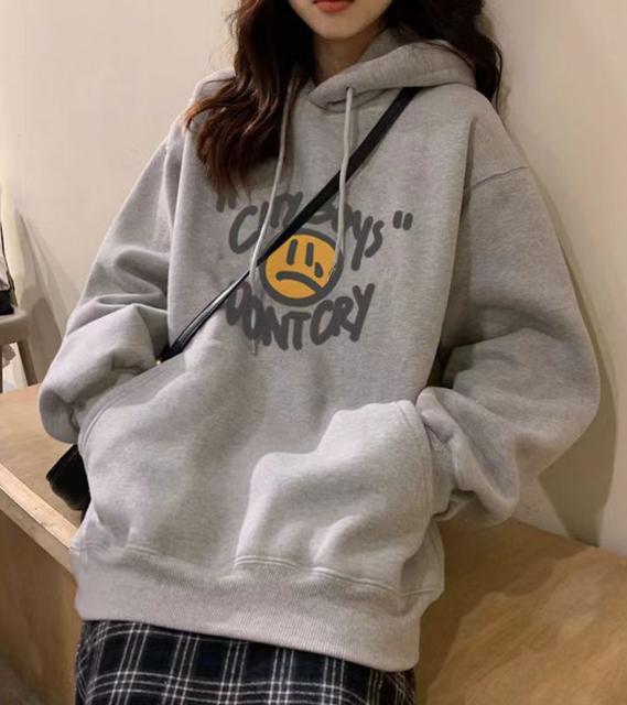 純棉連帽衛衣女秋冬季加絨加厚外套韓版學生寬松百搭上衣24030105