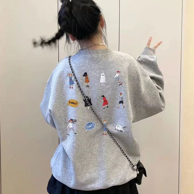 重磅銀狐絨純棉秋冬潮牌設計感高級寬松情侶女圓領衛衣24030405
